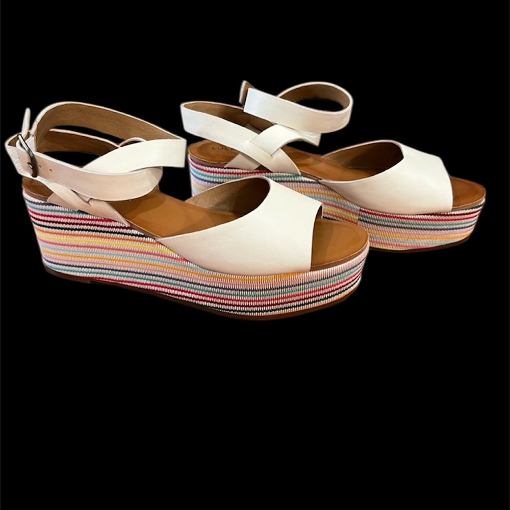 Lucky Brand Ginny Milk Rivington Espadrille Wedge Sandal with Stripes - Picture 3 of 13